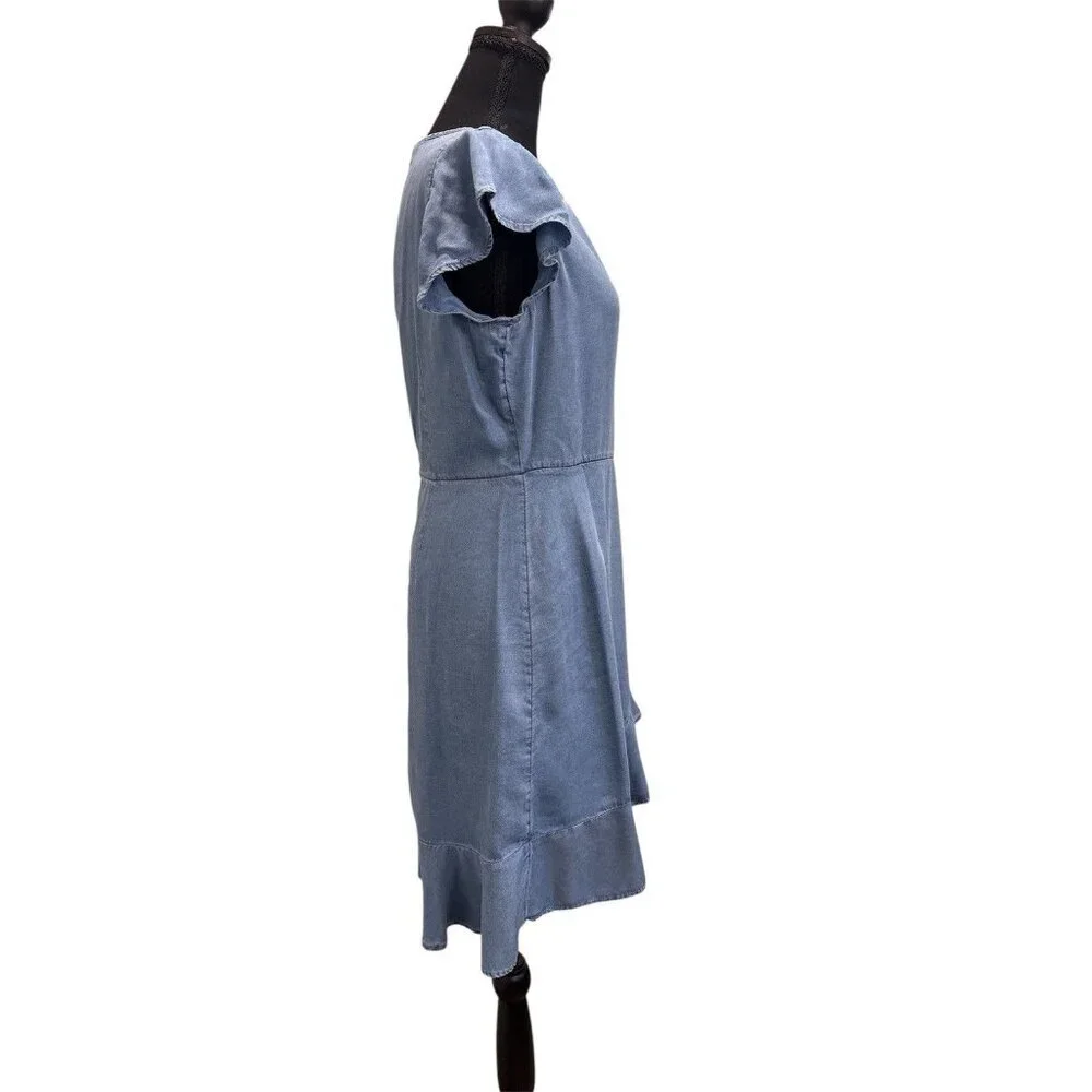 Banana Republic Women’s Chambray Ruffle Faux Wrap Size 8P